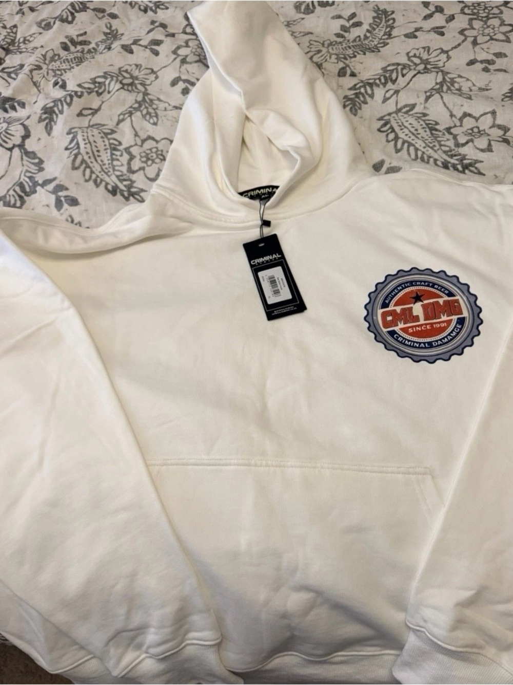 Criminal Damage Men’s White Logo Hoodie